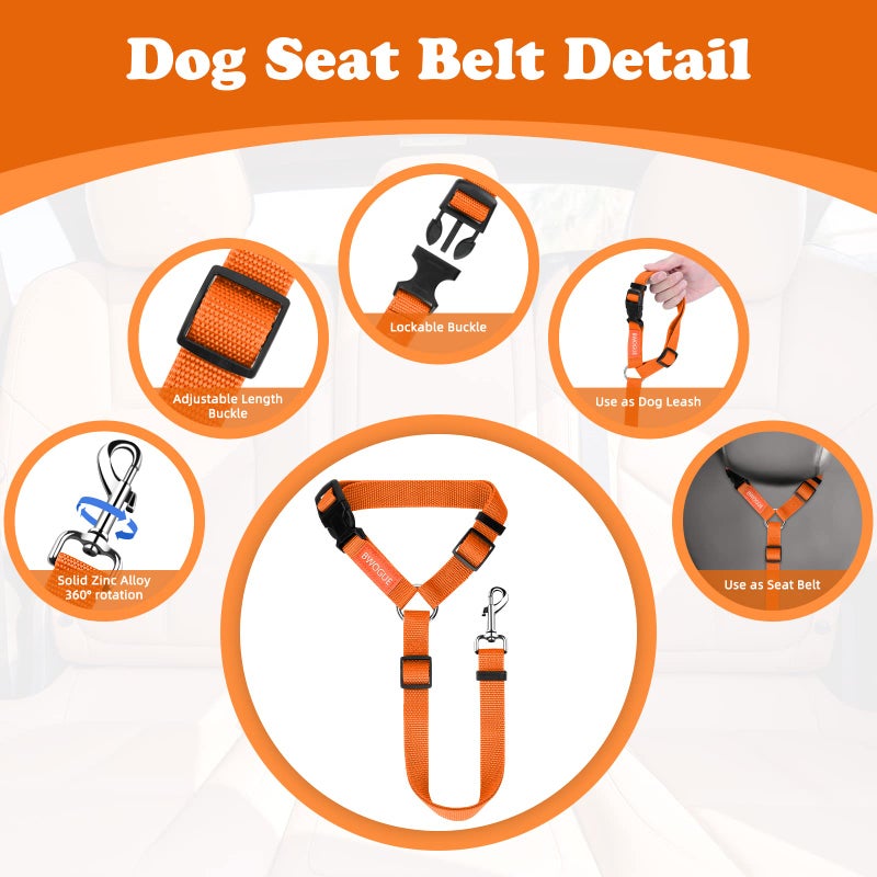 BWOGUE 2 Packs Dog Cat Safety Seat Belt Strap Car Headrest Restraint Adjustable Nylon Fabric Dog Restraints Vehicle Seatbelts Harness Orange - Image 3